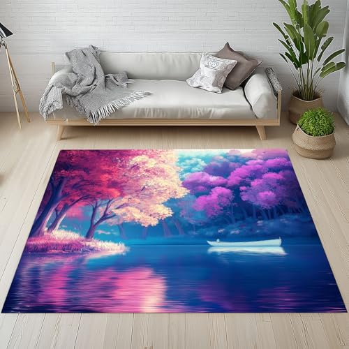 YGcegcia Teppiche rutschfest Natur Landschaft See Boot Teppich Kurzflor Wald Jungle Baum Wildpflanze Waschbare Teppiche Bettvorleger 100x150 cm für Schlafzimmer Wohnzimmer, Kinderzimmer YGcegcia Teppiche rutschfest Natur Landschaft See Boot Teppich Kurzflor Wald Jungle Baum Wildpflanze Waschbare Teppiche Bettvorleger 100x150 cm für Schlafzimmer Wohnzimmer, Kinderzimmer von YGcegcia