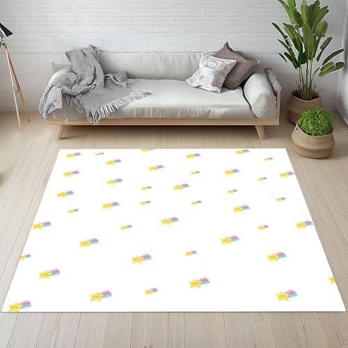 YGcegcia Teppiche rutschfest Niedlich Sterne Meteor Regenbogen Teppich Kurzflor Karikatur Raumdekor Jungen Waschbare Teppiche Bettvorleger 100x150 cm für Schlafzimmer Wohnzimmer, Kinderzimmer von YGcegcia