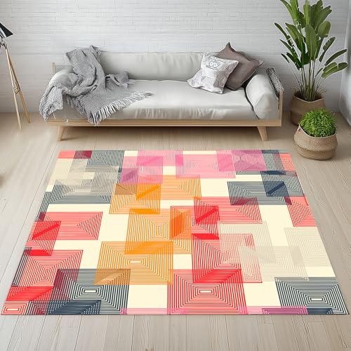 YGcegcia Teppiche rutschfest Psychedelic Optische TäUschung Teppich Kurzflor Geometrisch Abstrakt Gitter Linie Waschbare Teppiche Bettvorleger 100x150 cm für Schlafzimmer Wohnzimmer, Kinderzimmer von YGcegcia