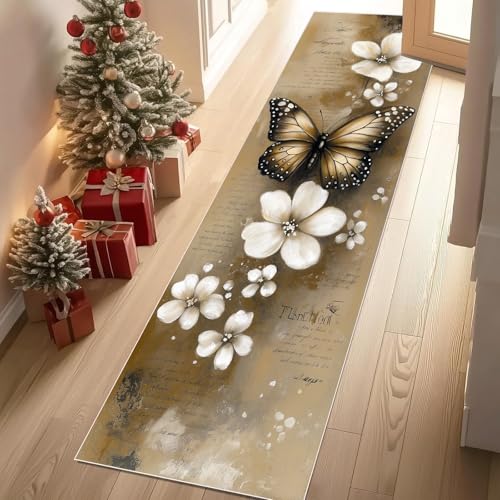 YGcegcia Vintage Schmetterling Blumenpflanzen Blume Läufer Teppich 60x120 cm Retro Schrift Waschbare Teppiche Bettvorleger Teppich Klein Kurzflor rutschfest Weich Eingangsmatte Innen YGcegcia Vintage Schmetterling Blumenpflanzen Blume Läufer Teppich 60x120 cm Retro Schrift Waschbare Teppiche Bettvorleger Teppich Klein Kurzflor rutschfest Weich Eingangsmatte Innen von YGcegcia