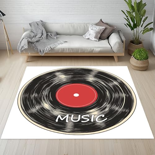 YGcegcia Vinyl Schallplatten Musik Thema Fußmatte Outdoor Vintage Nostalgie Musikliebhaber Waschbare Teppich Bettvorleger Teppiche Klein Kurzflor Eingangsmatte Innen rutschfest Weich 80x120 cm von YGcegcia