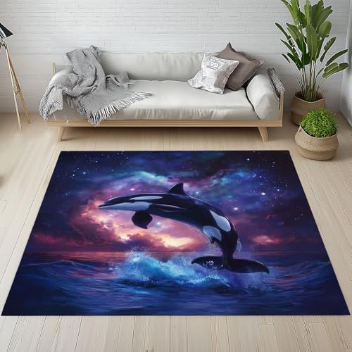 YGcegcia Wal Meerestiere Marine Wellig Fußmatte Innen Outdoor Milchstraße Galaxie Geheimnis Teppich Klein rutschfest Waschbar 60x90 cm Teppiche Schmutzfangmatte Eingangsmatte Weich Kurzflor von YGcegcia