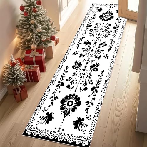 YGcegcia Waschbare Teppiche Bauernhaus Wildblumen Botanisch Teppichläufer rutschfest Schwarz und Weiß Blumen Floral Teppiche 60x150cm Kurzflor Schlafzimmer Bettvorleger Schmutzfangmatte Kinderzimmer YGcegcia Waschbare Teppiche Bauernhaus Wildblumen Botanisch Teppichläufer rutschfest Schwarz und Weiß Blumen Floral Teppiche 60x150cm Kurzflor Schlafzimmer Bettvorleger Schmutzfangmatte Kinderzimmer von YGcegcia