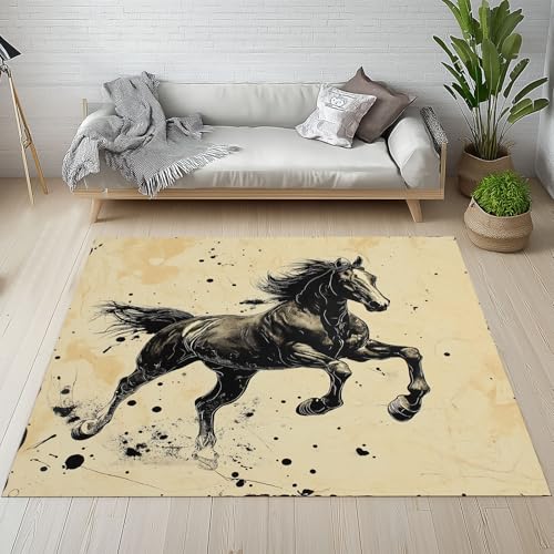 YGcegcia Waschbare Teppiche Galoppierendes Pferd Tiermuster Teppich rutschfest Orientalisch Tintenspritzer Teppiche Klein 80x150 cm Kurzflor Schlafzimmer Bettvorleger Schmutzfangmatte Kinderzimmer von YGcegcia