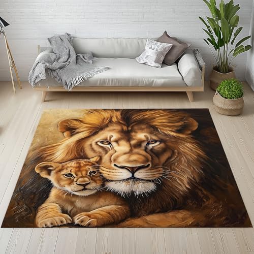 YGcegcia Waschbare Teppiche Löwe Tropische Tiermuster Teppich rutschfest Savanne Wildtier Modern Teppiche Klein 80x150 cm Kurzflor Schlafzimmer Bettvorleger Schmutzfangmatte Kinderzimmer YGcegcia Waschbare Teppiche Löwe Tropische Tiermuster Teppich rutschfest Savanne Wildtier Modern Teppiche Klein 80x150 cm Kurzflor Schlafzimmer Bettvorleger Schmutzfangmatte Kinderzimmer von YGcegcia