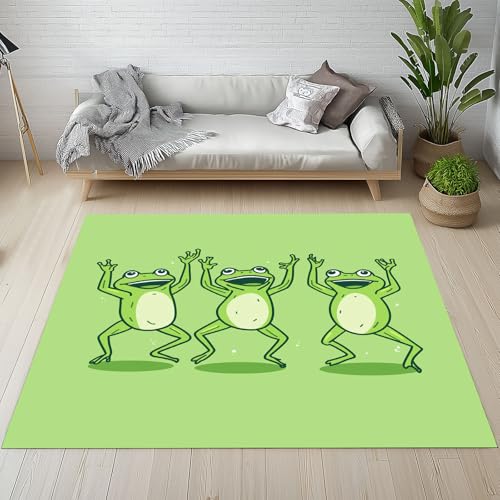 YGcegcia Waschbare Teppiche Lustige Frosch Karikatur Tiermuster Teppich rutschfest Jungen Mädchen Dekor Teppiche Klein 80x150 cm Kurzflor Schlafzimmer Bettvorleger Schmutzfangmatte Kinderzimmer von YGcegcia
