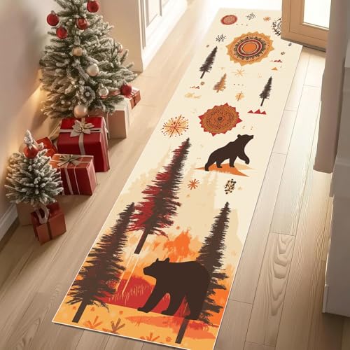 YGcegcia Waschbare Teppiche Waldtiere Bär Boho Kiefer Teppichläufer rutschfest Rustikal Wald Teppiche Klein 60x150 cm Kurzflor Schlafzimmer Bettvorleger Schmutzfangmatte Kinderzimmer YGcegcia Waschbare Teppiche Waldtiere Bär Boho Kiefer Teppichläufer rutschfest Rustikal Wald Teppiche Klein 60x150 cm Kurzflor Schlafzimmer Bettvorleger Schmutzfangmatte Kinderzimmer von YGcegcia