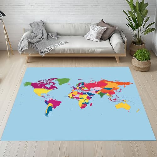 YGcegcia Waschbare Teppiche Weltkarte Erde Planet Teppich rutschfest Amerika Asiatische Afrikanische Teppiche Klein 80x150 cm Kurzflor Schlafzimmer Bettvorleger Schmutzfangmatte Kinderzimmer von YGcegcia