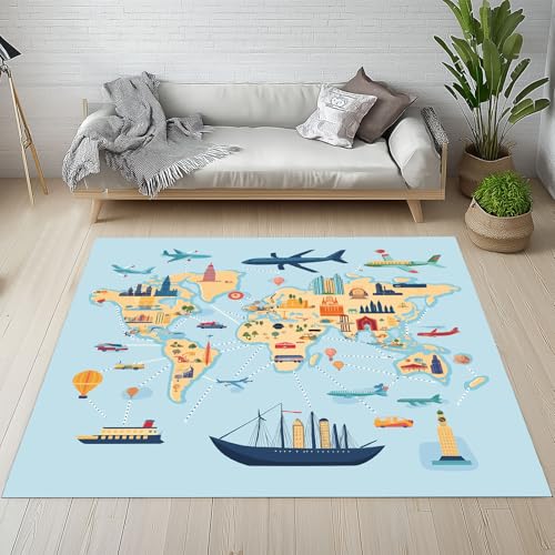 YGcegcia Weltkarte Flugzeug Boot Teppiche Wohnzimmer 200x300 cm Heißluftballon Afro Asiatische Teppich Groß Waschbar rutschfest Weich Teppich Kurzflor Schmutzfangmatte Schlafzimmer Kinderzimmer YGcegcia Weltkarte Flugzeug Boot Teppiche Wohnzimmer 200x300 cm Heißluftballon Afro Asiatische Teppich Groß Waschbar rutschfest Weich Teppich Kurzflor Schmutzfangmatte Schlafzimmer Kinderzimmer von YGcegcia