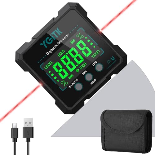 YGiTK Digitaler Winkelmesser Wasserwaage Magnetisch LCD Neigungsmesser IP54 Wasserdicht, Type-C Schnittstelle Wiederaufladbarer Bevel Box für Holzarbeiten, Bau, Dekoration, DIY von YGiTK