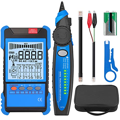 YGiTK Netzwerk Kabeltester POE/NCV Kabel Tracker, Multifunktions Netzwerktester mit LCD-Display, Kabel CAT5/CAT5e/CAT6/Cat7/Cat8 Wire Tracker, Testlängenmessung für Netzwerkkabel von YGiTK