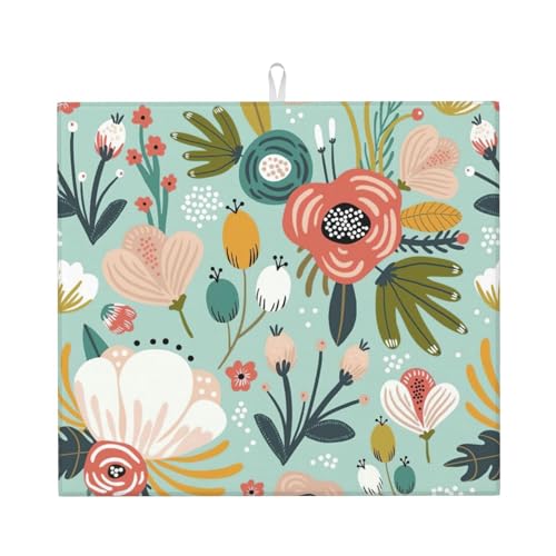 Colorful Flora Abtropfmatte aus ultrafeinen Fasern, 40,6 x 45,7 cm, saugfähige Abtropfmatte für Geschirrständer von YHBLYKXP