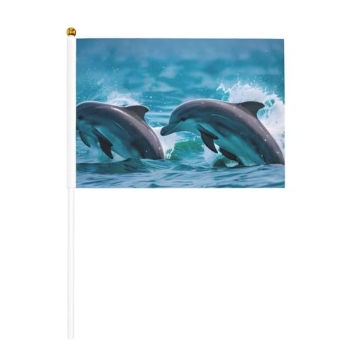 Delfine in the sea Double sided hand cranked flag 14.0x20.8 cm, used for holiday party decoration, competitions von YHBLYKXP