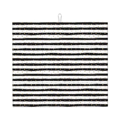Ink and Gold Dot Stripes ultrafeine Faser-Trockenunterlage, 40,6 x 45,7 cm, saugfähige Abtropfmatte für Geschirrständer von YHBLYKXP