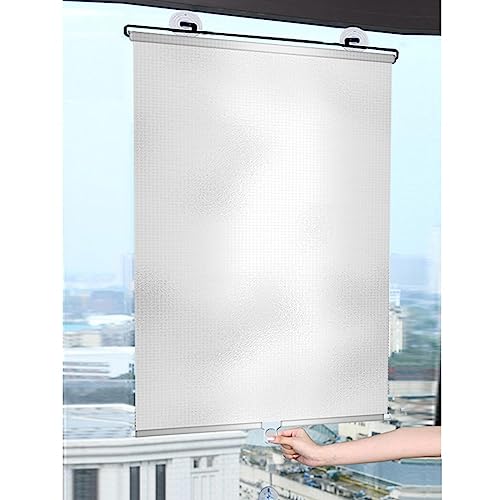 Saugnapf-Fensterrollos,Versenkbarer Sonnenschutz Ohne Bohren,Reflektierender Verdunkelungsvorhang,Temporäre Jalousien für Fenster und Türen,Sonnenzimmer Badezimmer Büro,Silver-W40*H125cm(15.7*49.2in) von YHBZ