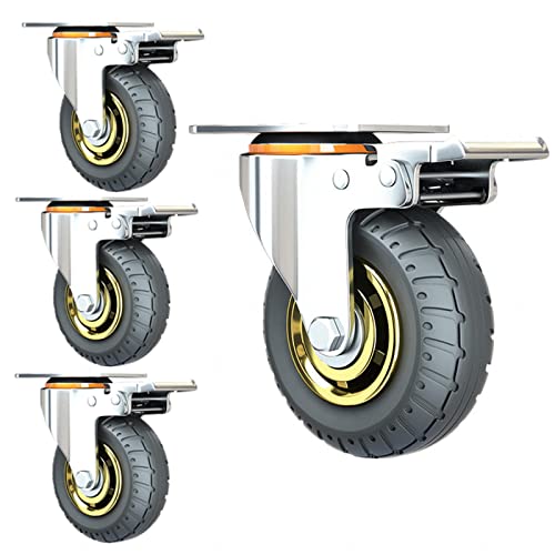 YHBZ 4Pcs Vollgummirolle,Industrielle Lenkrolle,Mit Bremswagen Rollen,Schwerlastrollen Rad,Für Möbel DIY Werkbank,Laden Sie bis zu 1000KG,3in-4WithBrake von YHBZ