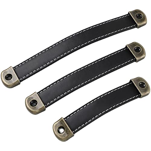 YHBZ Retro-Möbelgriffe, Schubladengriffe aus Leder, Schubladengriffe für Schränke, Haltegriffe für Aufbewahrungsboxen aus Holz, (4er-Pack, Schwarz) mit Schrauben,Holedistance169mm von YHBZ