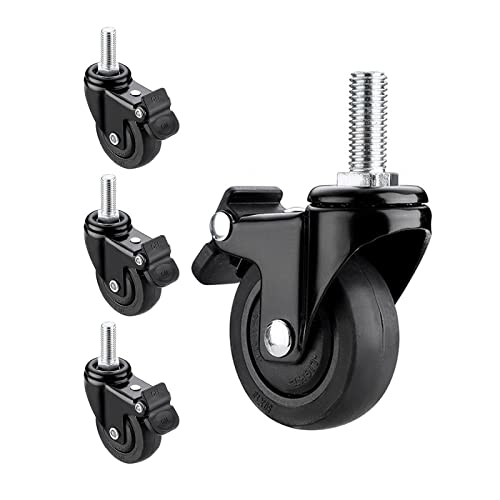 YHBZ Schwarze Rollen,Lenkrollen mit Gewinde,Satz von 4 Möbel Gummirollen Rollen Räder,Total Locking Stem Rollen (Stem Durchmesser 6/8/10mm),M6-4brakes von YHBZ