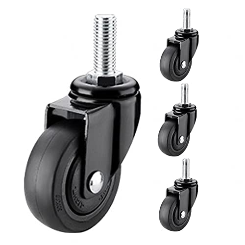 YHBZ Schwarze Rollen,Lenkrollen mit Gewinde,Satz von 4 Möbel Gummirollen Rollen Räder,Total Locking Stem Rollen (Stem Durchmesser 6/8/10mm),M8-4nobrakes von YHBZ