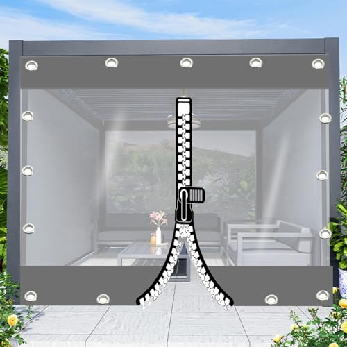 YHBZ wasserdichte, transparente Plane mit Ösen,Transparente Plastikplane mit Reißverschlüssen,0.8/1.5/2.4/3.9m,Gewächshaus-Pflanzen-Schutzabdeckung,für Terrassen-Camping,WxH-2x3.3m/6.6 * 10.8ft von YHBZ