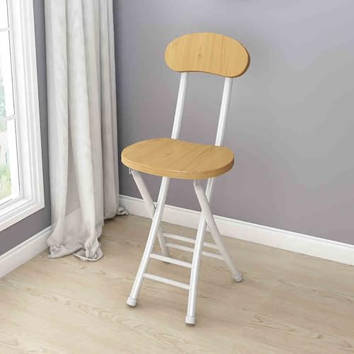 YHDMDQ Faltbarer Hocker, 45cm Klappbarer Küchenhocker Mit Rückenlehne, Zusammenklappbarer Runder Thekenhocker Klappstuhl Für Erwachsene Innen Außen(White Frame Log) von YHDMDQ