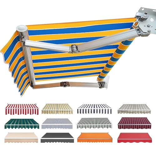 YHDMDQ Manuelle Einziehbare Markisenstoff 200x150/300x200/450x350/600x200cm Sonnenschutz Markisentuch Wasserabweisend Markisenbespannung Markisevolant Markise Canvas(Blue-Yellow,3x1.5m/10x5ft) von YHDMDQ