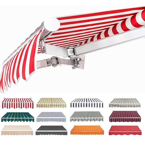 YHDMDQ Manuelle Einziehbare Markisenstoff 200x150/300x200/450x350/600x200cm Sonnenschutz Markisentuch Wasserabweisend Markisenbespannung Markisevolant Markise Canvas(Red-White,2.5x1.5m/8x5ft) von YHDMDQ