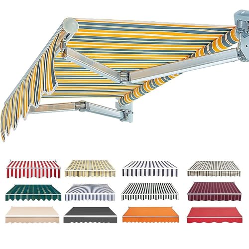YHDMDQ Manuelle Einziehbare Markisenstoff 200x150/300x200/450x350/600x200cm Sonnenschutz Markisentuch Wasserabweisend Markisenbespannung Markisevolant Markise Canvas(Yellow Stripe,6x2m/20x6.5ft) von YHDMDQ