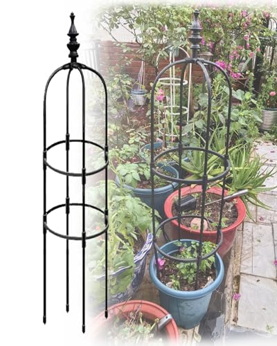 Balkon Rankhilfe Obelisk Rankhilfe Garten Obelisk Turm Metall Stabil Wetterfest Garten Rankgitter Rankhilfe Ranksäule Metallsäule Gartensäule 90cm/120cm/150cm/180cm High ( Color : Schwarz , Size : ID2 von YHDZWY