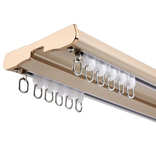 Vorhangschiene, Aluminium, Gardinenschiene 2-läufig Für Schiebevorhang Vorhang, Gardinen Rostfreie Gardinenschiene Komplettset Mit Zubehör Einfach Zu Montieren(Gold,220cm) von YHDZWY