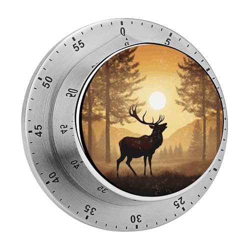 Timer, Elch-Kunstdruck, visueller Timer, mechanischer Küchentimer, Edelstahl, Countdown-Timer, 60-Minuten-Aufzieh-Timer von YHEGBFD
