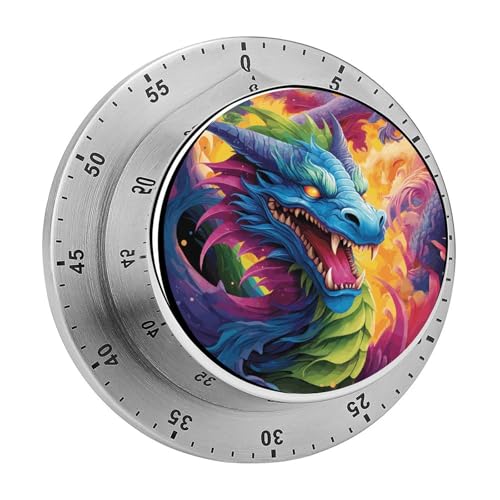 Timer, farbenfroher Drachen-Druck, visueller Timer, mechanischer Küchentimer, Edelstahl, Countdown-Timer, 60-Minuten-Aufzieh-Timer Timer, farbenfroher Drachen-Druck, visueller Timer, mechanischer Küchentimer, Edelstahl, Countdown-Timer, 60-Minuten-Aufzieh-Timer von YHEGBFD