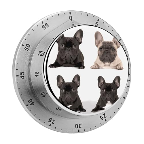 Timer, französische Bulldogge, visueller Timer, mechanischer Küchentimer, Edelstahl, Countdown-Timer, 60-Minuten-Aufzieh-Timer von YHEGBFD