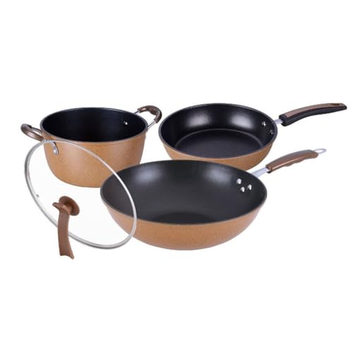 Steintopf Dreier-Set Topf Antihaft-Wok Bratpfanne Bratpfanne Feines Eisen-Set Topf von YHEIANJ