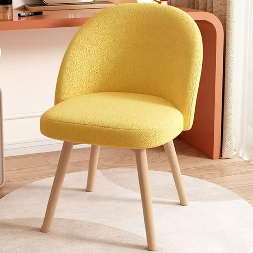 YHEIANJ Drehbarer Schminkstuhl aus Samt mit Rückenlehne und Holzbeinen, bequemer, armloser, gepolsterter Schminkhocker für Schlafzimmer/Schönheitszimmer, Gelb，Yellow Velvet von YHEIANJ