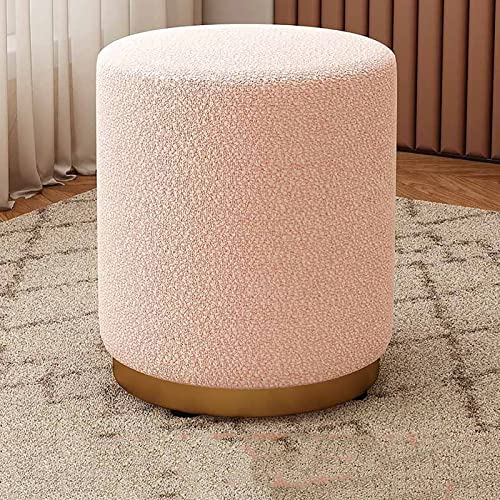 YHEIANJ Eleganter, runder, gepolsterter Fußhocker aus Samt mit Goldener Basis. Luxuriöser Schminkstuhl für Wohnzimmer oder Schlafzimmer. Weicher, plüschiger Sitz.，D von YHEIANJ