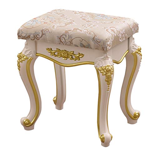 YHEIANJ Europäischer geschnitzter Schminkhocker, Schminkbank aus Massivholz, dick gepolsterter Stuhl, Klaviersitz für Badezimmer, Schlafzimmer, große Schminkbänke，D 40 * 30 * 45cm von YHEIANJ