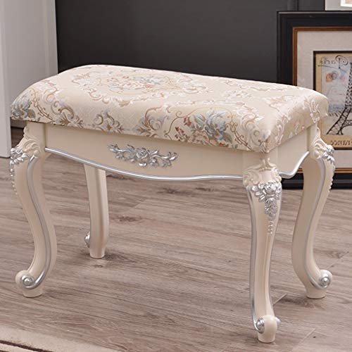 YHEIANJ Europäischer geschnitzter Schminkhocker, Schminkbank aus Massivholz, dick gepolsterter Stuhl, Klaviersitz für Badezimmer, Schlafzimmer, große Schminkbänke，E 60 * 30 * 45cm von YHEIANJ