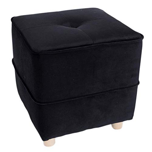 YHEIANJ Fußhocker Ottomane,quadratischer Würfel Fußstütze Getufteter Gepolsterter Samt Massivholz Sitz Stuhl Schminktischhocker Für Wohnzimmer Schlafzimmer-rot 41x41x41，Black 41x41x41cm von YHEIANJ