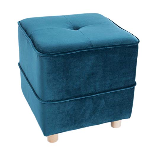 YHEIANJ Fußhocker Ottomane,quadratischer Würfel Fußstütze Getufteter Gepolsterter Samt Massivholz Sitz Stuhl Schminktischhocker Für Wohnzimmer Schlafzimmer-rot 41x41x41，Blue 41x41x41cm von YHEIANJ