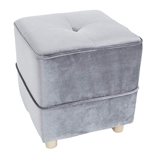YHEIANJ Fußhocker Ottomane,quadratischer Würfel Fußstütze Getufteter Gepolsterter Samt Massivholz Sitz Stuhl Schminktischhocker Für Wohnzimmer Schlafzimmer-rot 41x41x41，Grey 41x41x41cm von YHEIANJ