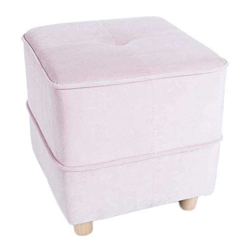 YHEIANJ Fußhocker Ottomane,quadratischer Würfel Fußstütze Getufteter Gepolsterter Samt Massivholz Sitz Stuhl Schminktischhocker Für Wohnzimmer Schlafzimmer-rot 41x41x41，Pink 41x41x41cm von YHEIANJ