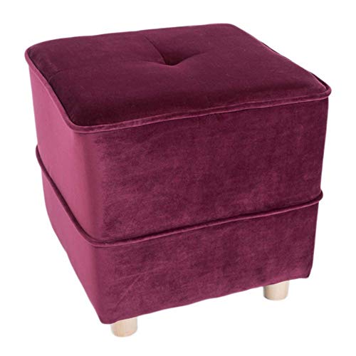 YHEIANJ Fußhocker Ottomane,quadratischer Würfel Fußstütze Getufteter Gepolsterter Samt Massivholz Sitz Stuhl Schminktischhocker Für Wohnzimmer Schlafzimmer-rot 41x41x41，Red 41x41x41cm von YHEIANJ