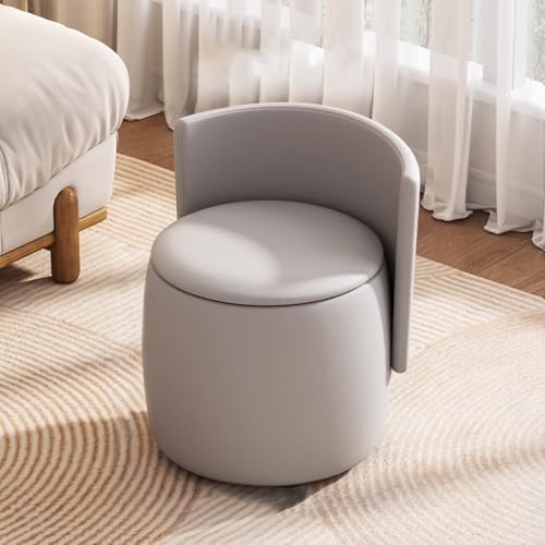 YHEIANJ Moderner, gepolsterter, runder Schminkhocker mit Stauraum und Rückenlehne für Schlafzimmer, Schminkzimmer, Wohnzimmer，Grey 36x38cm/14.17x14.96in von YHEIANJ