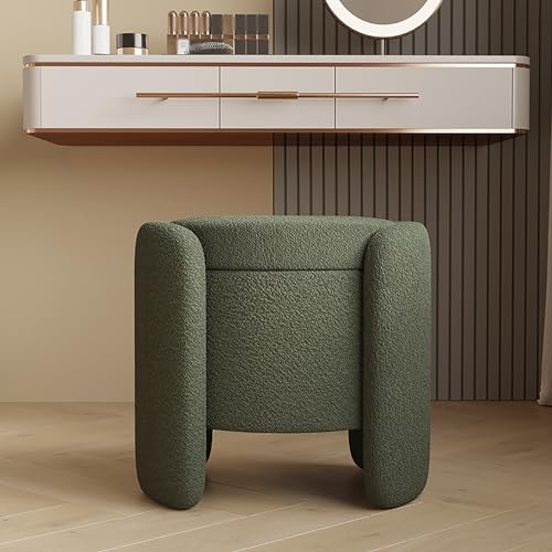 YHEIANJ Moderner, gepolsterter Schminkhocker mit Stauraum im Deckel, Fußstütze aus weißem Teddystoff für Wohnzimmer oder Schlafzimmer，Green 48x42cm(19x16.5inch) von YHEIANJ