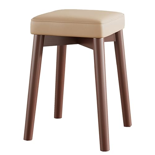 YHEIANJ Moderner Schminkstuhl aus Massivholz für den Schminktisch. Stabiler und einfach zu installierender Schminkhocker für den Schminkraum und das Ankleidezimmer. Far，Brown+Khaki One Size von YHEIANJ