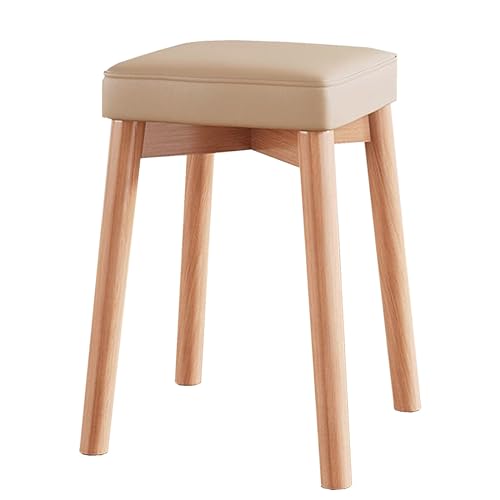 YHEIANJ Moderner Schminkstuhl aus Massivholz für den Schminktisch. Stabiler und einfach zu installierender Schminkhocker für den Schminkraum und das Ankleidezimmer. Far，Natural+Khaki One Size von YHEIANJ