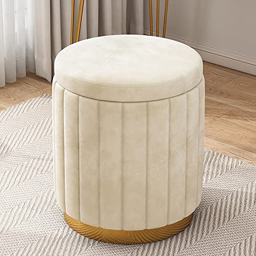YHEIANJ Ottomane mit Stauraum aus Samt mit goldenem Fuß, großer Fußstützenhocker für Wohnzimmer oder Schlafzimmer, gepolsterter Schminkstuhl in Blau，Beige von YHEIANJ