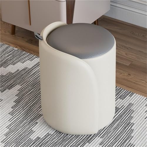 YHEIANJ Runder Kosmetikstuhl aus Leder mit moderner gepolsterter Sitzfläche für Schminkraum, Wohnzimmer, Schlafzimmer, Kleiner Fußstützenhocker, multifunktionale gelbe ，Grey One Size von YHEIANJ