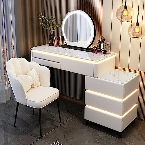 YHEIANJ Weißer Schminktisch mit beleuchteten Spiegelschubladen und Hocker. Eleganter Schminktisch mit 3 Lichteinstellungen und Seitenschrank,Whitea 100cm/39.3in YHEIANJ Weißer Schminktisch mit beleuchteten Spiegelschubladen und Hocker. Eleganter Schminktisch mit 3 Lichteinstellungen und Seitenschrank,Whitea 100cm/39.3in von YHEIANJ